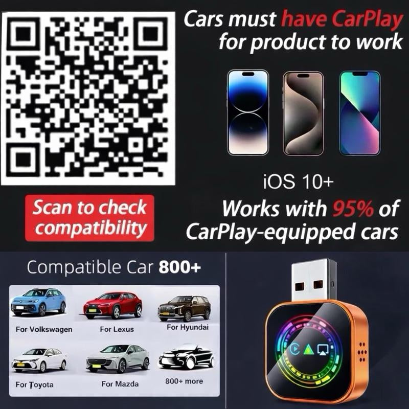 Motor Modz DriveLink Pro 2026 Upgraded Wireless Apple CarPlay Adapter with MirrorLink